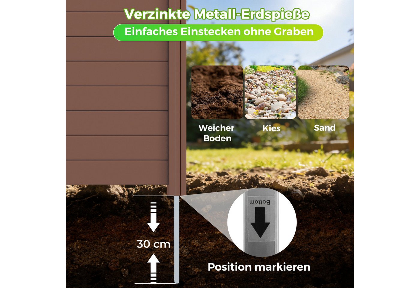 COSTWAY Gartenzaun, Lamellenzaun aus PP, Steckzaun mit 4 Pfählen, 122x95 cm Bild 3
