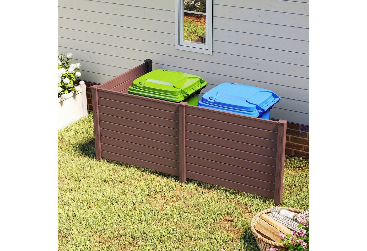 COSTWAY Gartenzaun, Lamellenzaun aus PP, Steckzaun mit 4 Pfählen, 122x95 cm Bild 5
