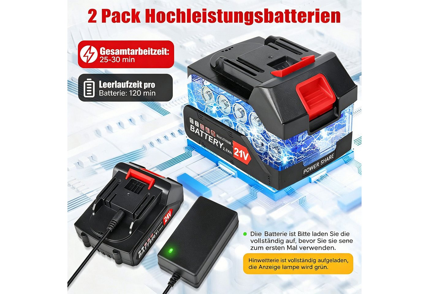 reffmov Akku-Rasentrimmer mit zwei Lithium-Akkus & insgesamt 23 Messer, Teleskop Freischneider ideal für Höfe und private Gärten Bild 3