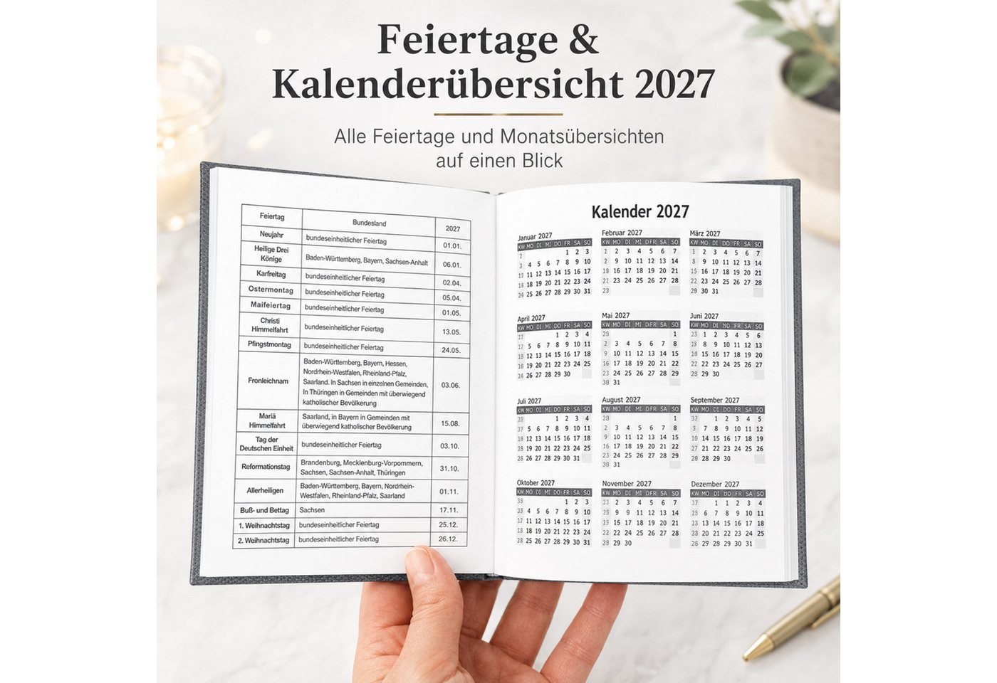 AMLI Taschenkalender Taschenkalender 2027 A6 1 Woche 2 Seiten Softtouch Schwarz, Softtouch-Cover, Leseband, Ferien & Feiertage, Jahresvorschau Bild 4