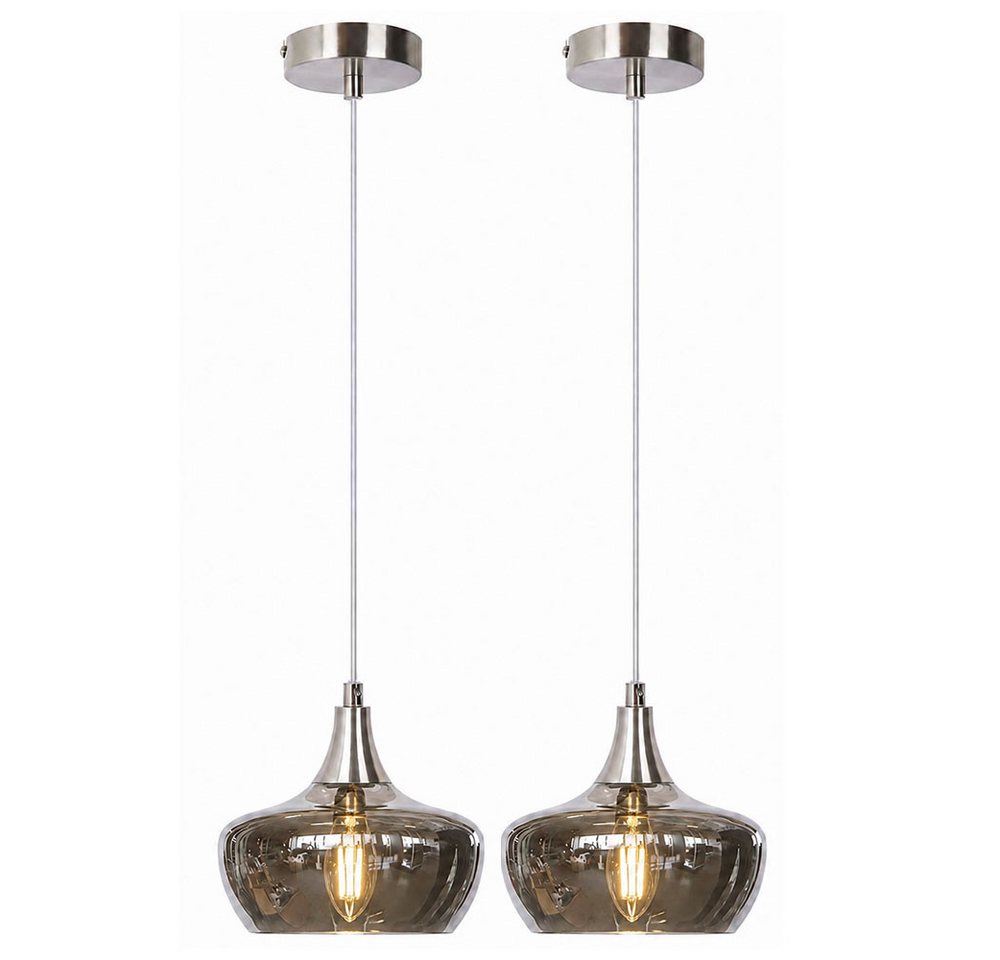 NOWA Pendelleuchte, Leuchtmittel nicht inklusive, 2x Pendellampe Hängeleuchte Esszimmerleuchte Glas rauchfarben nickel Bild 3