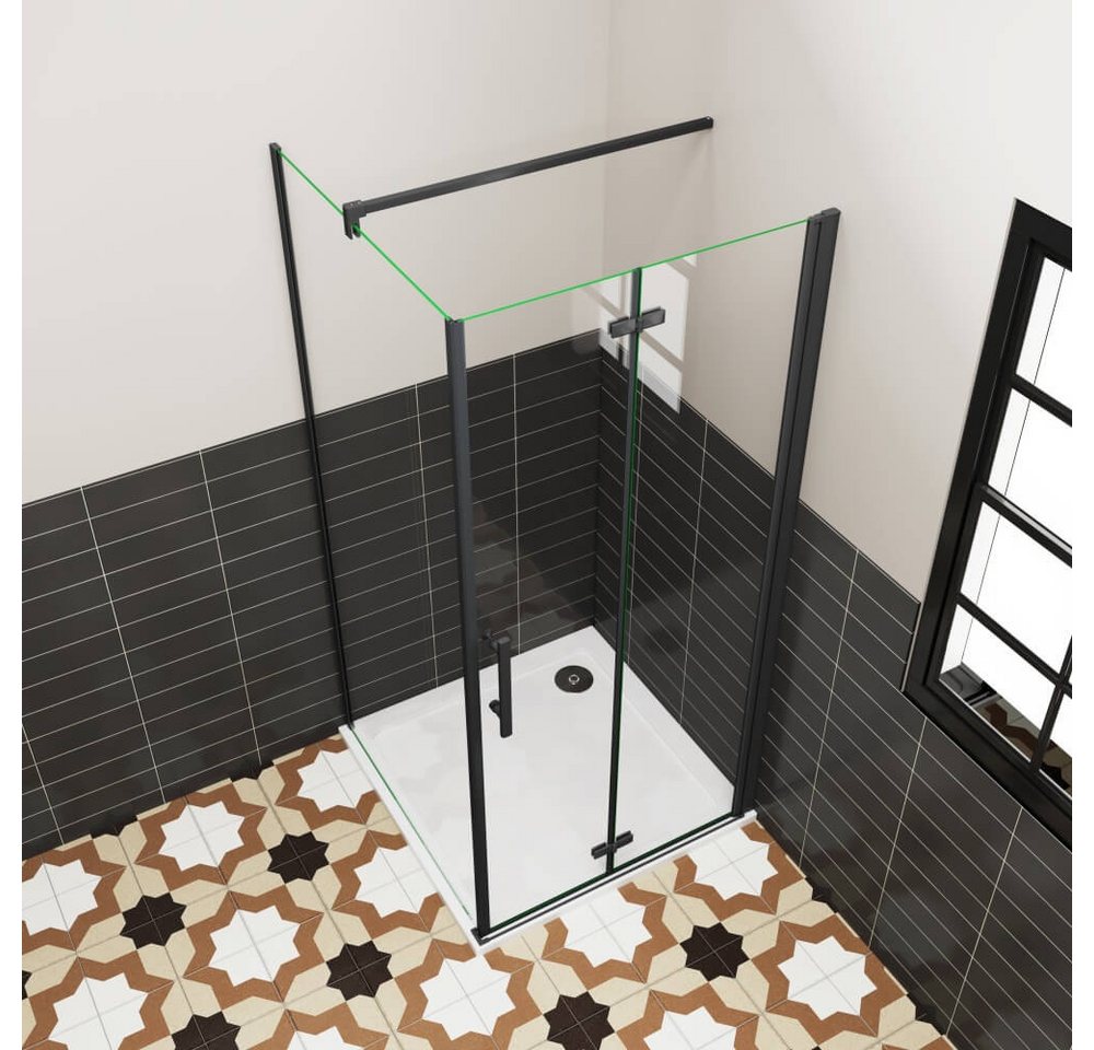Duschparadies Eckdusche 195cm Schwarz Stabilstange Scharniertür Duschtür Duschabtrennung, BxT: 76x76 cm, Sicherheitsglas, ebenerdiger Einbau möglich Bild 3