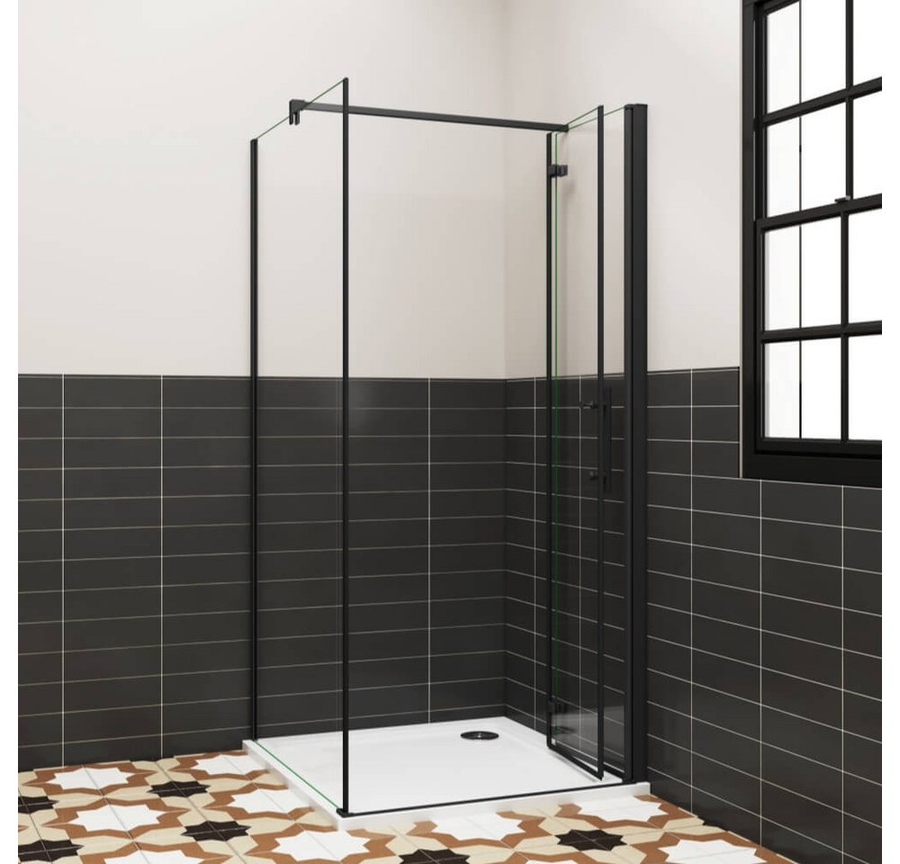 Duschparadies Eckdusche 195cm Schwarz Stabilstange Scharniertür Duschtür Duschabtrennung, BxT: 76x76 cm, Sicherheitsglas, ebenerdiger Einbau möglich Bild 4