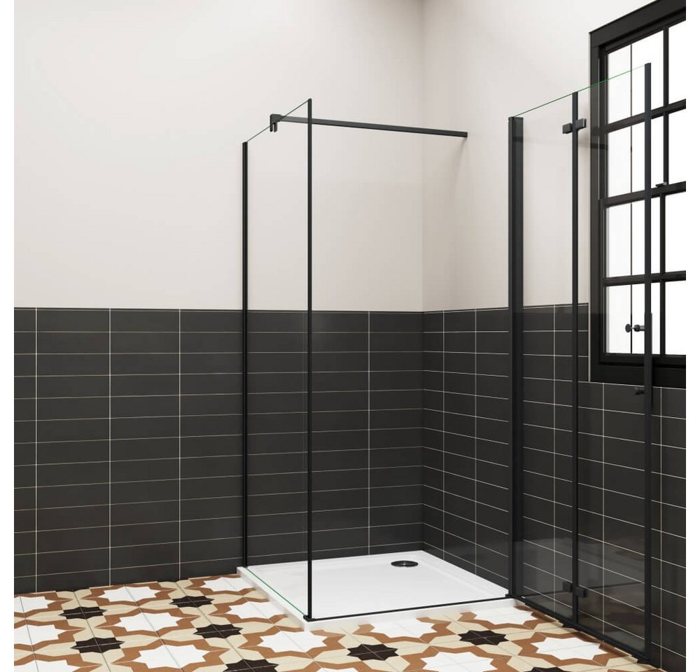 Duschparadies Eckdusche 195cm Schwarz Stabilstange Scharniertür Duschtür Duschabtrennung, BxT: 76x76 cm, Sicherheitsglas, ebenerdiger Einbau möglich Bild 5