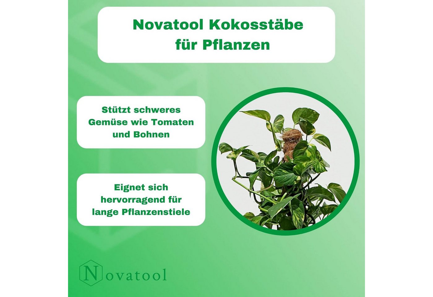 Novatool Rankhilfe 19685-2xStuck, 2X Pflanzstäbe Kokos 110 cm I Ø 45mm I verlängerbar I natürlicher Koko Bild 3