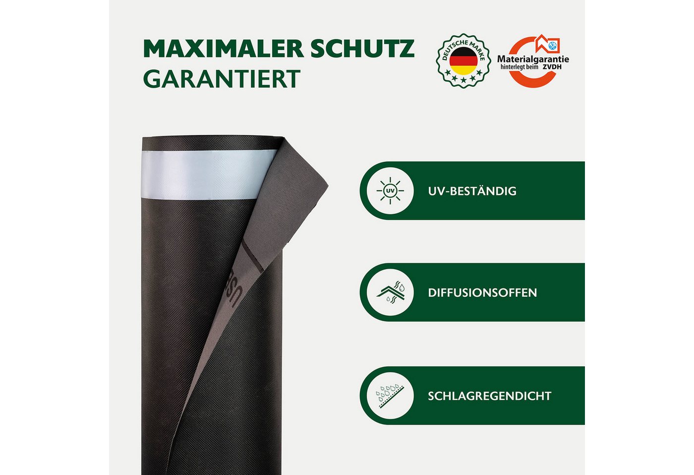 ALMO Dachbahn & Fassadenbahn ProLine 150, 1,5m x 25m, 37,5m², (Diffusionsoffene, UV-beständige, Wind- & regensicher Unterdeckbahn), auch als Fassadenbahn bei geschlossenen Fassaden geeignet Bild 2