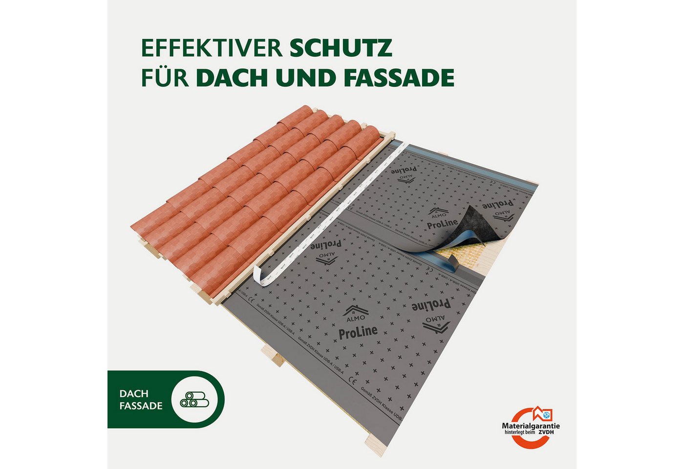 ALMO Dachbahn & Fassadenbahn ProLine 150, 1,5m x 25m, 37,5m², (Diffusionsoffene, UV-beständige, Wind- & regensicher Unterdeckbahn), auch als Fassadenbahn bei geschlossenen Fassaden geeignet Bild 3