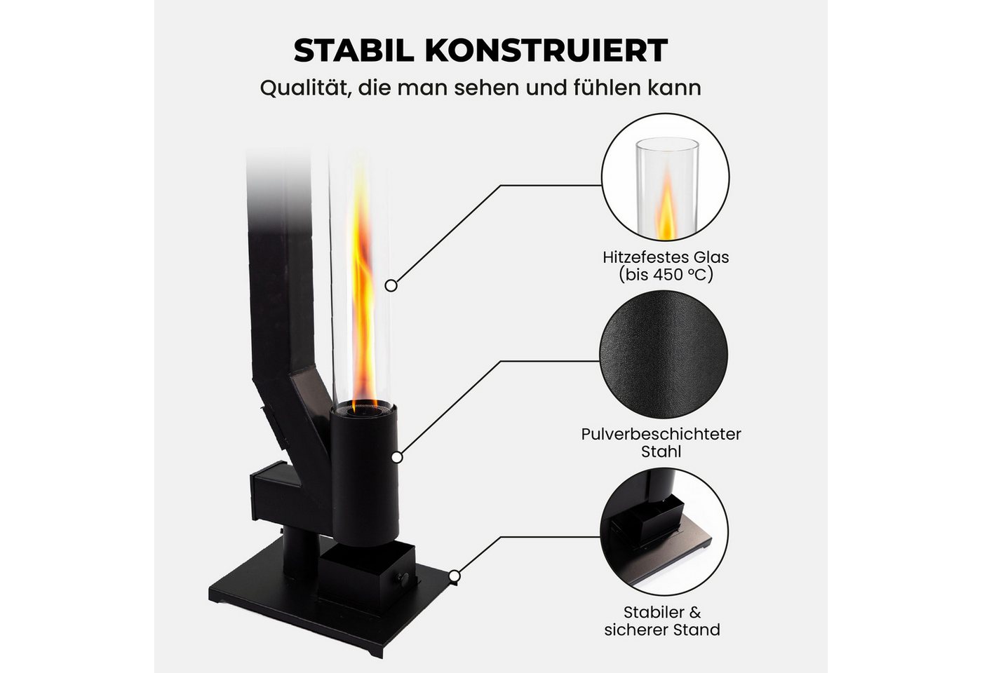 Lemodo Heizstrahler Pelletfackel CORE Feuersäule Outdoor mit Glasröhre Stahl schwarz