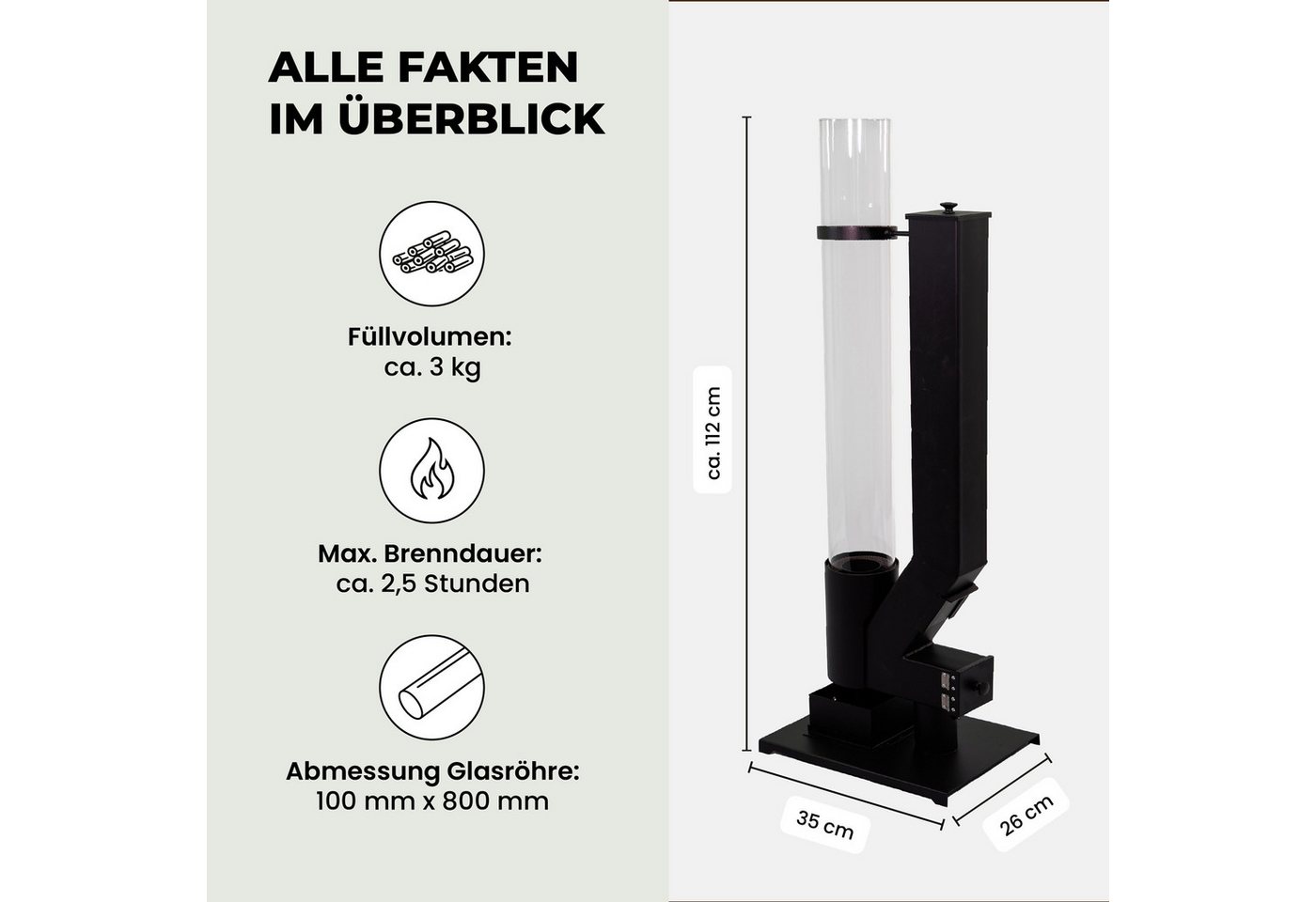 Lemodo Heizstrahler Pelletfackel CORE Feuersäule Outdoor mit Glasröhre Stahl schwarz Bild 2