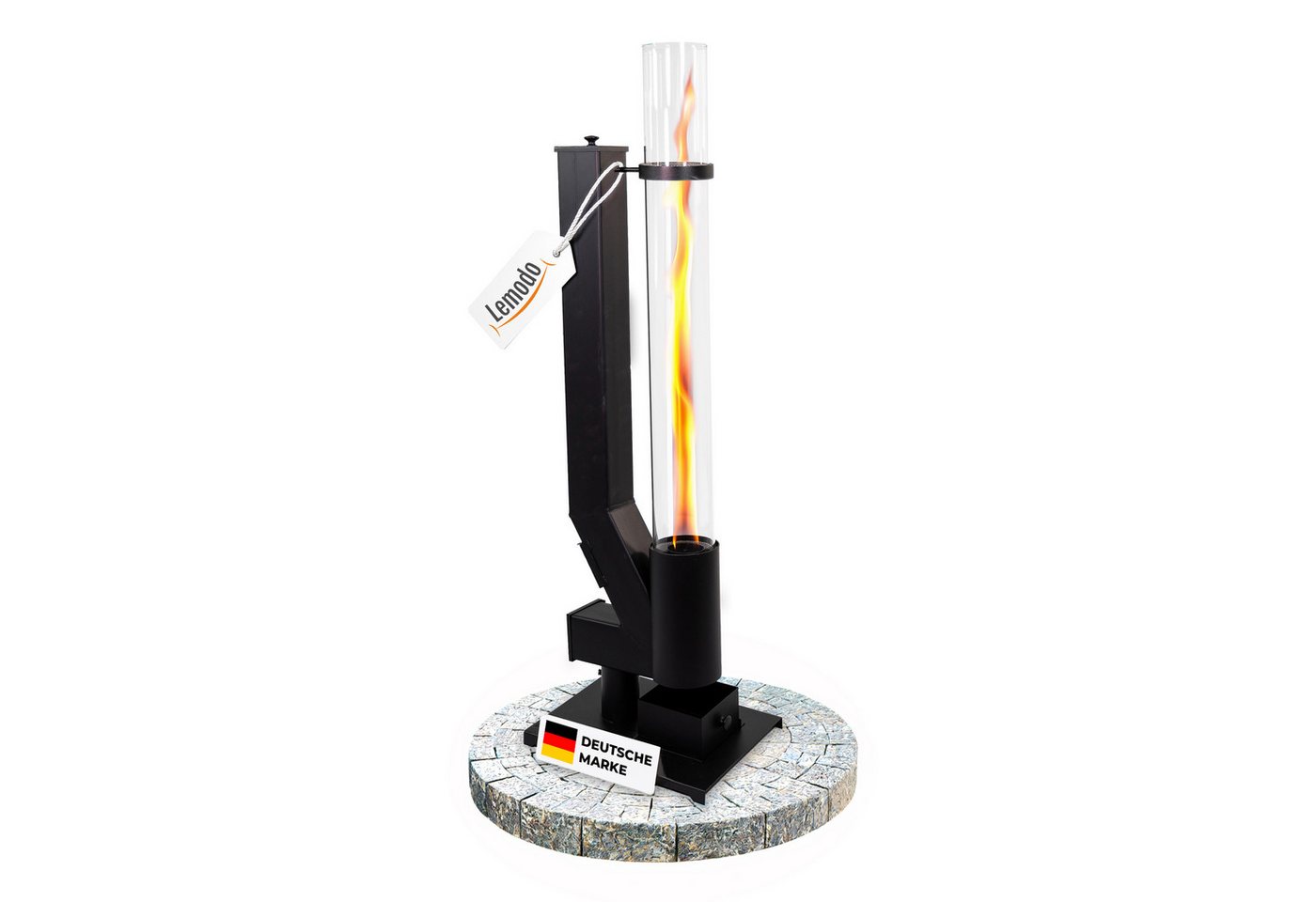 Lemodo Heizstrahler Pelletfackel CORE Feuersäule Outdoor mit Glasröhre Stahl schwarz Bild 4