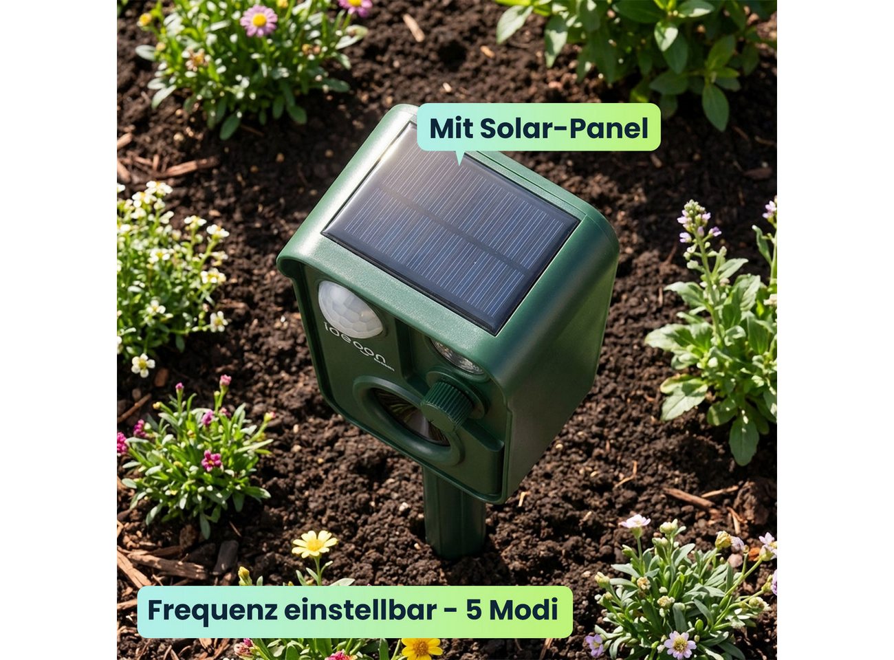 shop'n smile ideoon Wasserstrahl-Tiervertreiber Zuverlässiger Solar-Tierschreck gegen Marder, Vögel, 4-tlg., mit PIR-Sensor & LED Blitzlicht - 13,5-45,5 Hz Bild 2