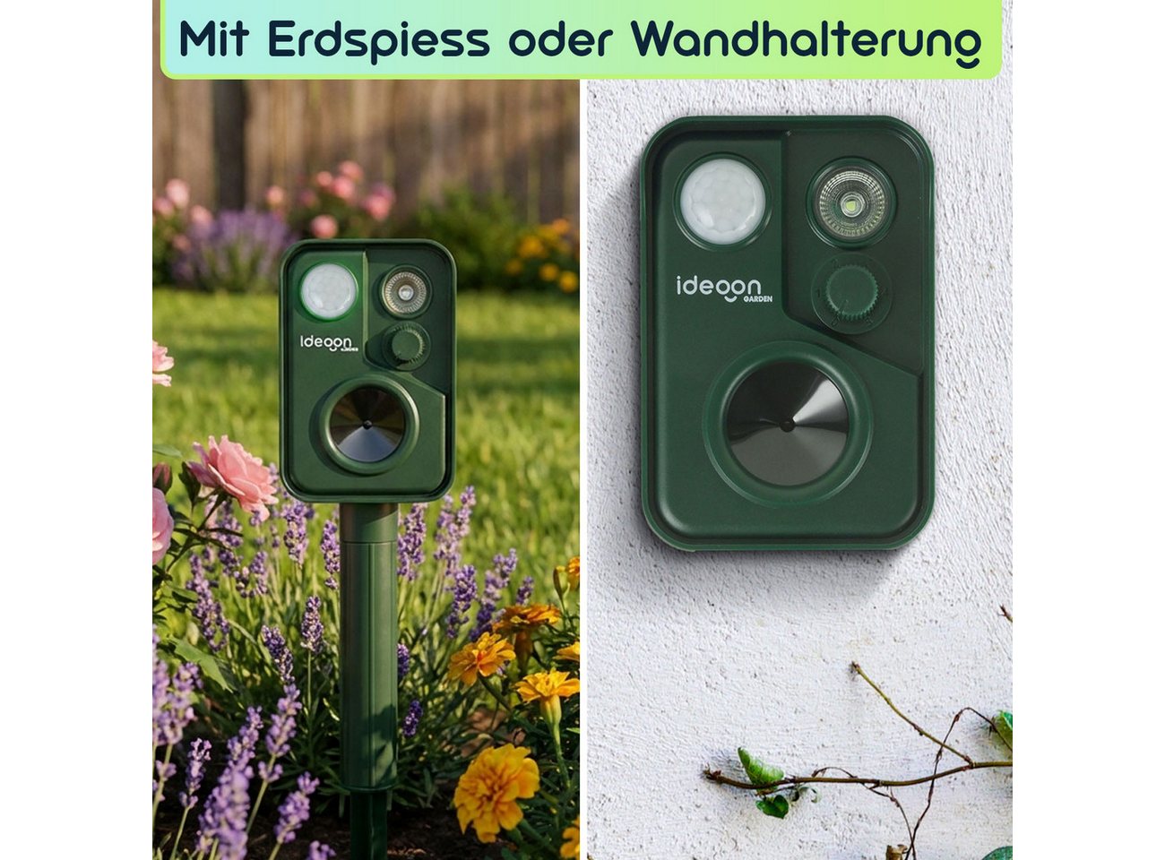shop'n smile ideoon Wasserstrahl-Tiervertreiber Zuverlässiger Solar-Tierschreck gegen Marder, Vögel, 4-tlg., mit PIR-Sensor & LED Blitzlicht - 13,5-45,5 Hz Bild 5