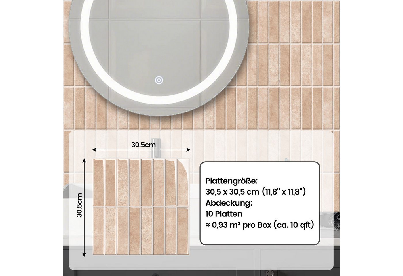 Bundviel 3D Wandpaneel 10stk. Selbstklebend 3D Fliesenaufkleber Küchenrückwand Wasserdicht, BxL: 30,5x30,5 cm, 0,9 qm, für Küche Bad Bild 5