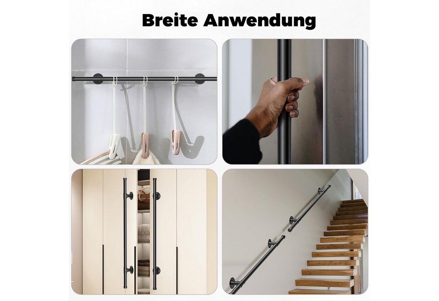 BlingBin Handlauf 150 / 100 cm verzinkter rutschfester Wandhandlauf, 100 cm Gesamtlänge, (1er Set, 1 St., 150cm/100cm), wetterfestes Treppengeländer für Bad, Küche und Garten Bild 2