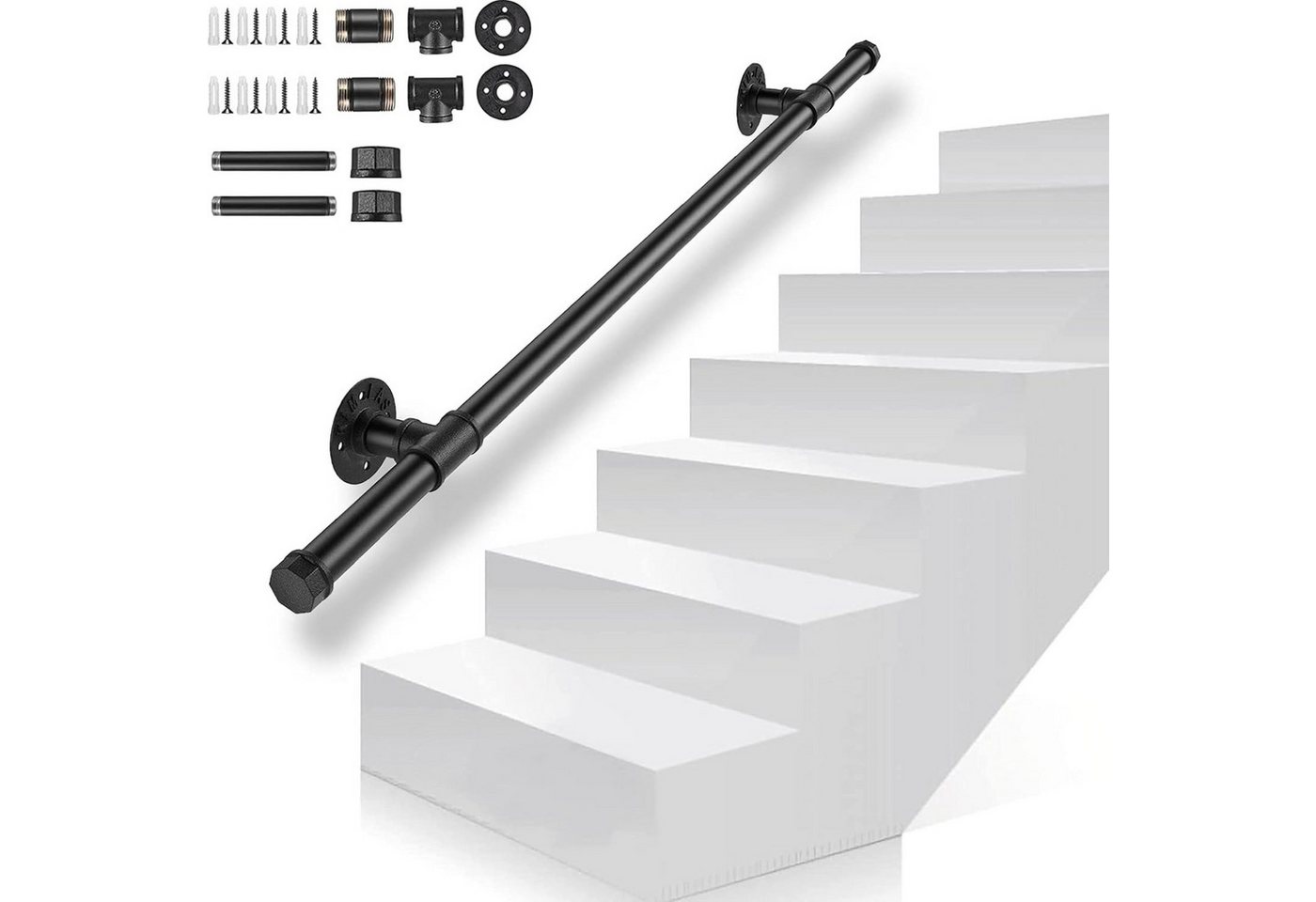 BlingBin Handlauf 150 / 100 cm verzinkter rutschfester Wandhandlauf, 100 cm Gesamtlänge, (1er Set, 1 St., 150cm/100cm), wetterfestes Treppengeländer für Bad, Küche und Garten Bild 3