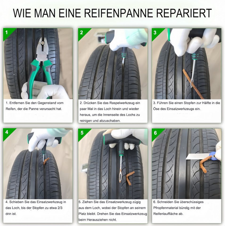 FOUORTUNATE-BEE Reifen-Reparaturset 22-teiliges Reifenreparaturset für Auto, Motorrad und SUV, 22-St., Pannenhilfe-Set zur Reifenreparatur für ATV und Fahrzeuge