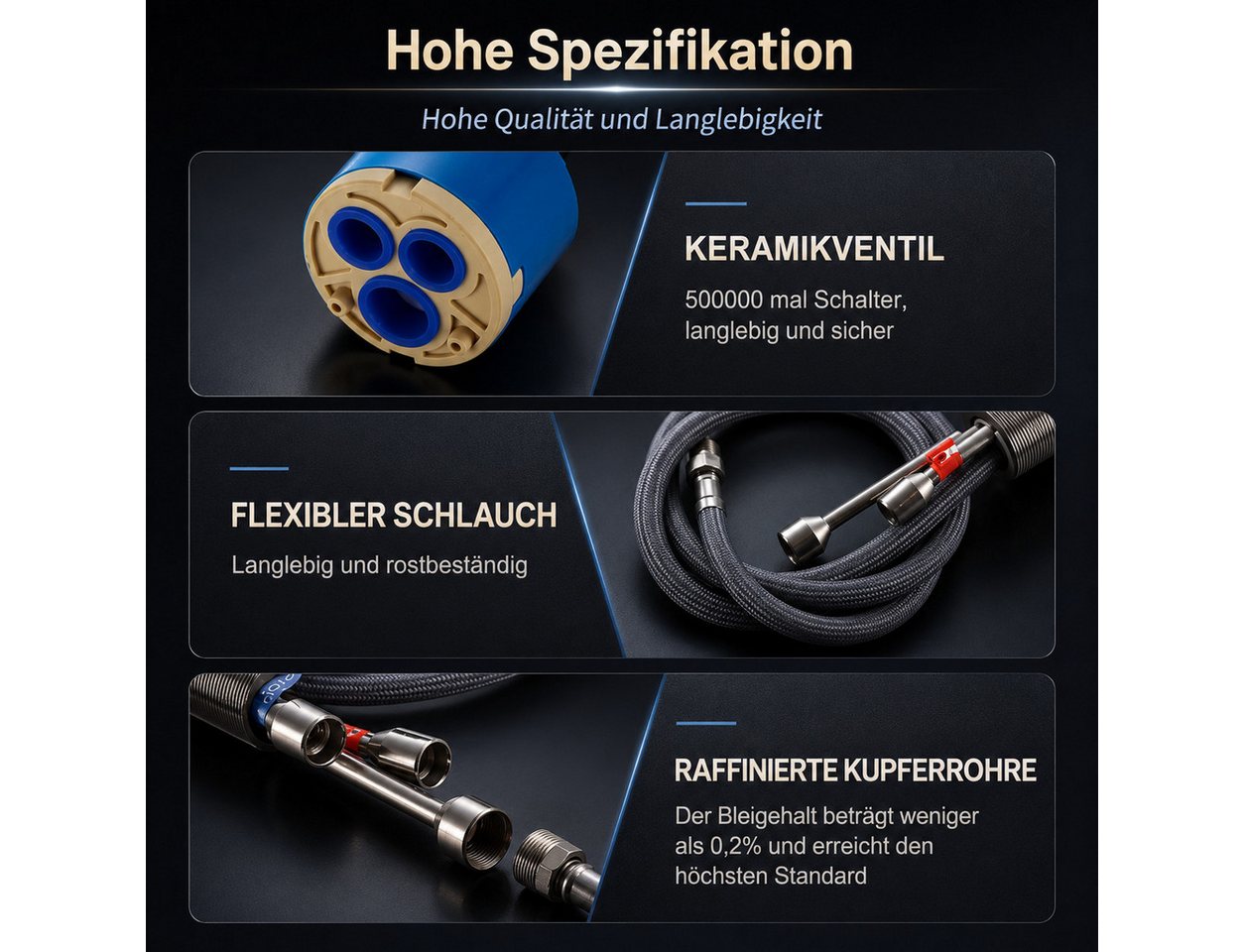 DESFAU Küchenarmatur Edelstahl Ausziehbar mit Brause 2 Funktionen Spültischarmatur 360° Schwenkauslauf, gebürsteter Edelstahl und Einhebelbedienung Bild 3