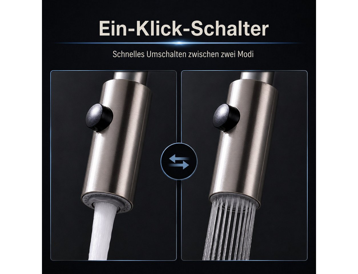DESFAU Küchenarmatur Edelstahl Ausziehbar mit Brause 2 Funktionen Spültischarmatur 360° Schwenkauslauf, gebürsteter Edelstahl und Einhebelbedienung Bild 4