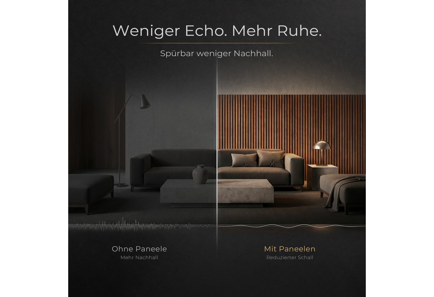 Allyson Wandpaneel Akustikpaneele 3D-Lamellen Wanddekoration Polyesterfilz, BxL: 60x120 cm, 0,72 qm, Effektive Schallabsorption, edle 3D-Holzoptik, 4er-Set für ca. 2,88m²