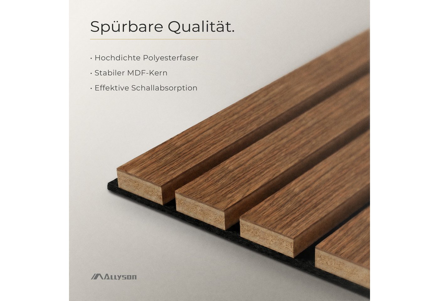 Allyson Wandpaneel Akustikpaneele 3D-Lamellen Wanddekoration Polyesterfilz, BxL: 60x120 cm, 0,72 qm, Effektive Schallabsorption, edle 3D-Holzoptik, 4er-Set für ca. 2,88m² Bild 3