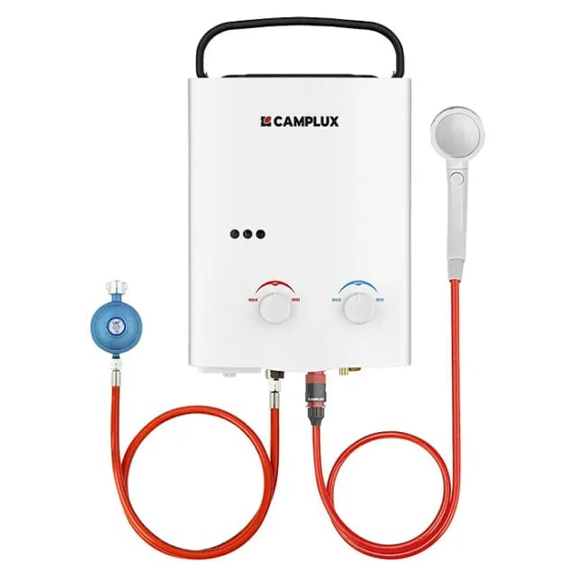 CAMPLUX Durchlauferhitzer AY132-DE, 50 mbar, min. 10 °C, max. 65 °C, LPG Propan 10 kW Durchlauferhitzer für Wohnmobil, Camping & Dusche