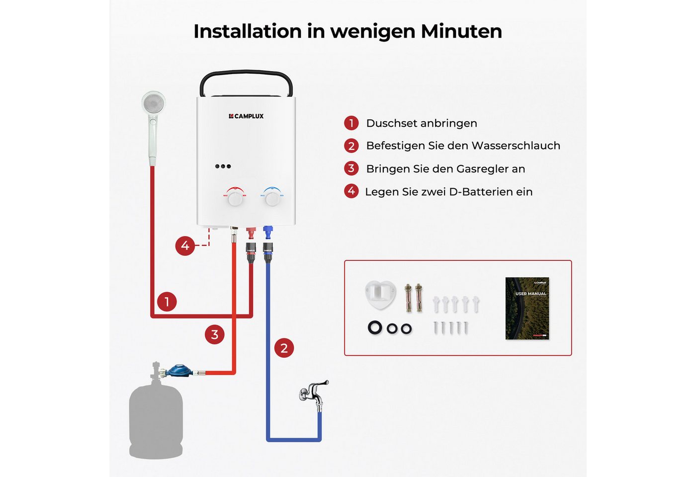 CAMPLUX Durchlauferhitzer AY132-DE, 50 mbar, min. 10 °C, max. 65 °C, LPG Propan 10 kW Durchlauferhitzer für Wohnmobil, Camping & Dusche Bild 2