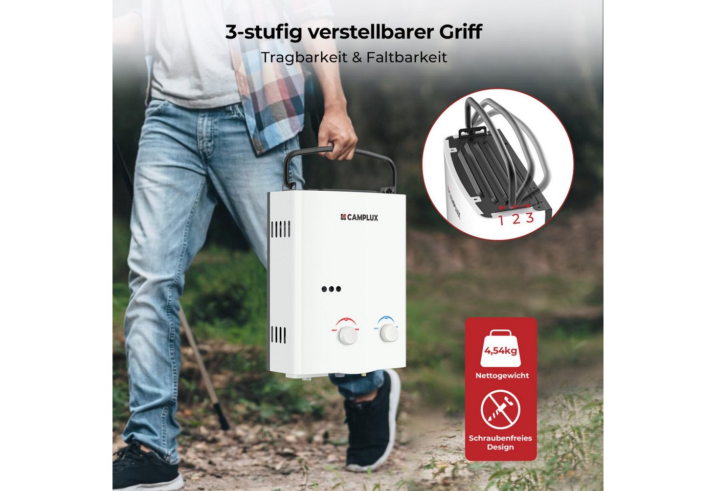 CAMPLUX Durchlauferhitzer AY132-DE, 50 mbar, min. 10 °C, max. 65 °C, LPG Propan 10 kW Durchlauferhitzer für Wohnmobil, Camping & Dusche Bild 4