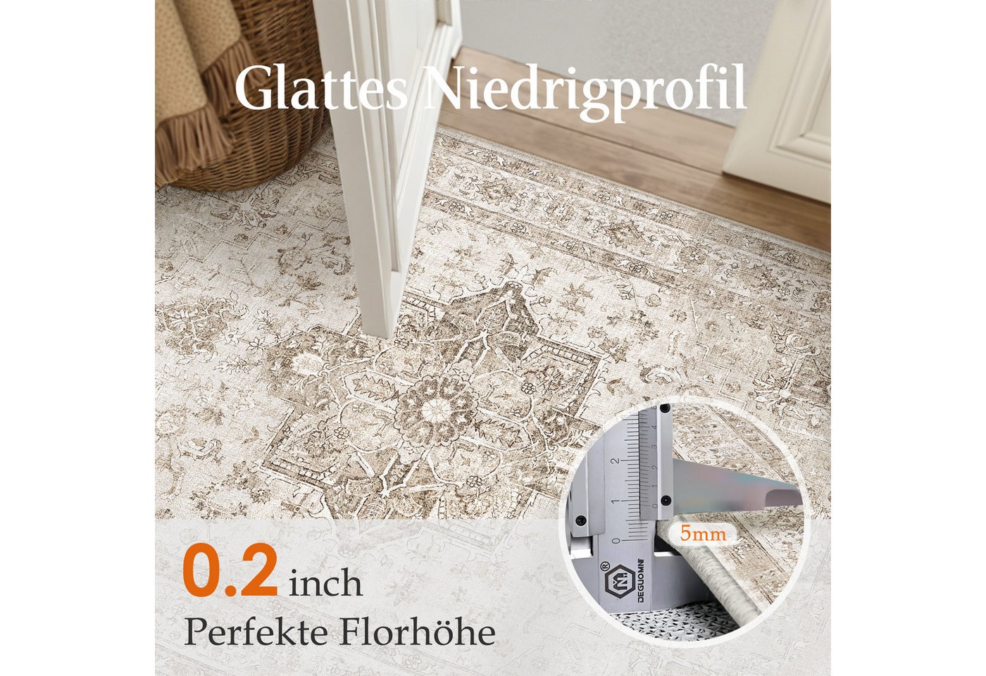 PURECOZY Teppich Kurzflor Perserteppich, waschbar, rutschfest, weich & kuschelig, Rechteckig, Höhe: 5 mm, 120×180, 160×230, 200×300, 300×400 cm, geeignet für diverse Innenräume Bild 2