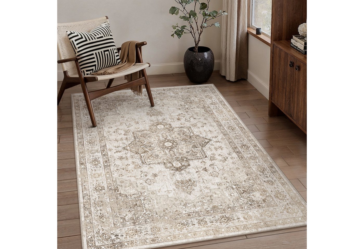 PURECOZY Teppich Kurzflor Perserteppich, waschbar, rutschfest, weich & kuschelig, Rechteckig, Höhe: 5 mm, 120×180, 160×230, 200×300, 300×400 cm, geeignet für diverse Innenräume Bild 3