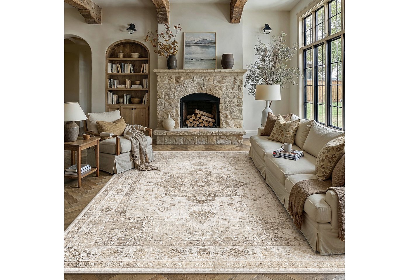 PURECOZY Teppich Kurzflor Perserteppich, waschbar, rutschfest, weich & kuschelig, Rechteckig, Höhe: 5 mm, 120×180, 160×230, 200×300, 300×400 cm, geeignet für diverse Innenräume Bild 4
