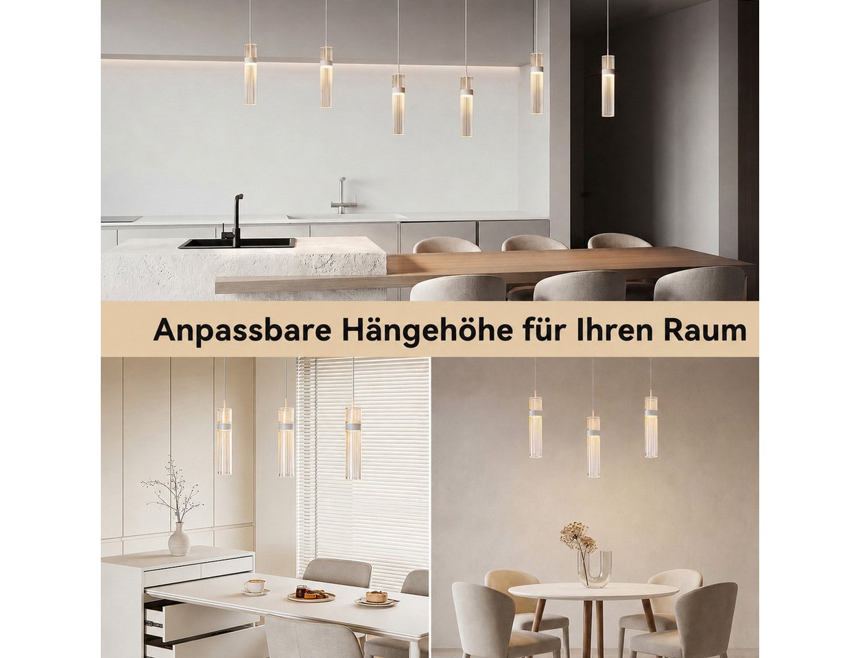 BlingBin LED Pendelleuchte 3-flammig Hängeleuchte 14 W Acryl-Kronleuchter, 3 Lichtfarben mit Memoryfunktion, LED fest integriert, Neutralweiß, Warmweiß, Tageslichtweiß, weiße Hängelampe für Esszimmer und Kücheninsel Bild 3