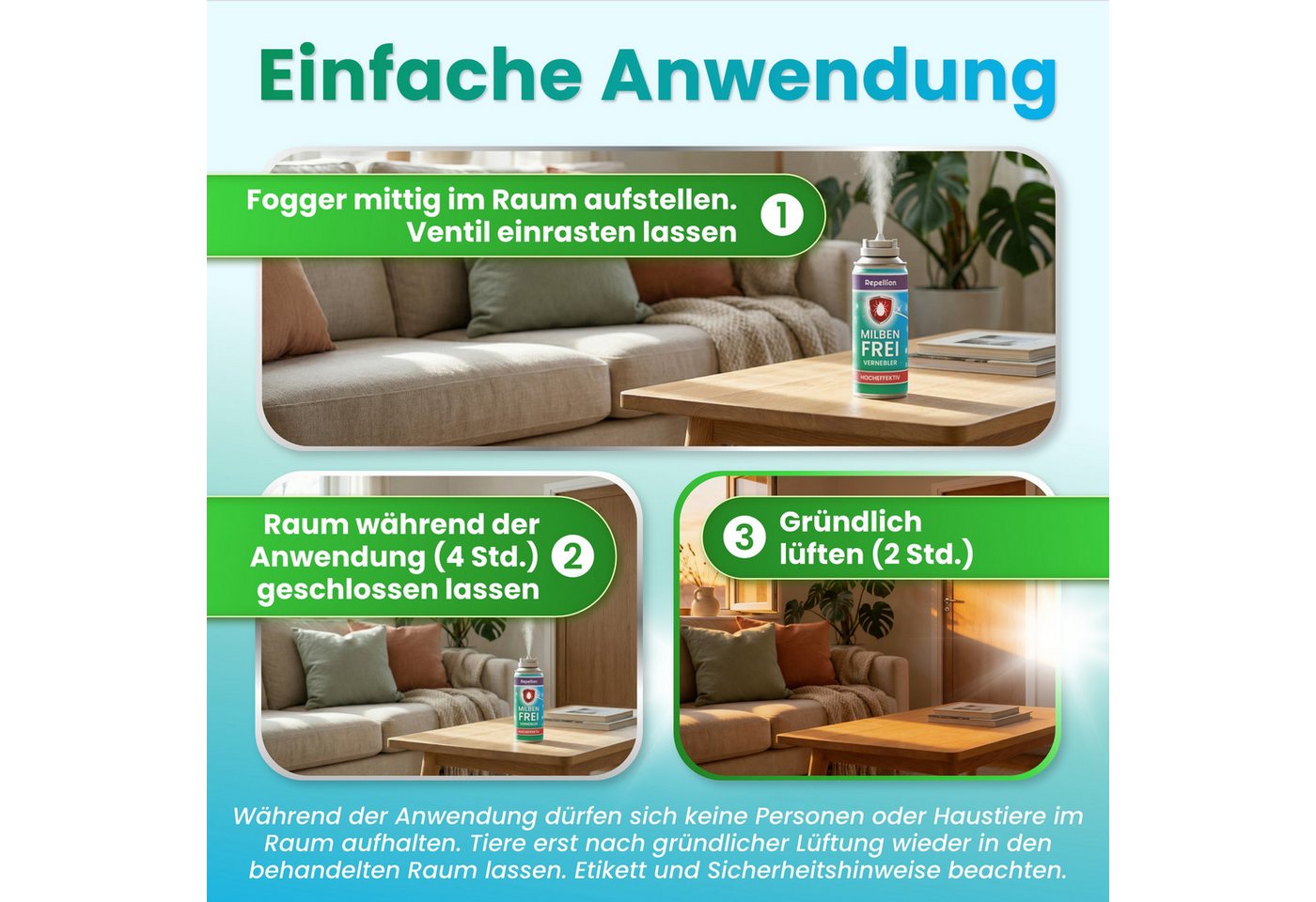 Repellion Insektenspray Anti Milben Fogger für Matratzen & Wohnräume, 150 ml, Intensiver Milbennebel gegen Hausstaubmilben & zum Milben bekämpfen Bild 3