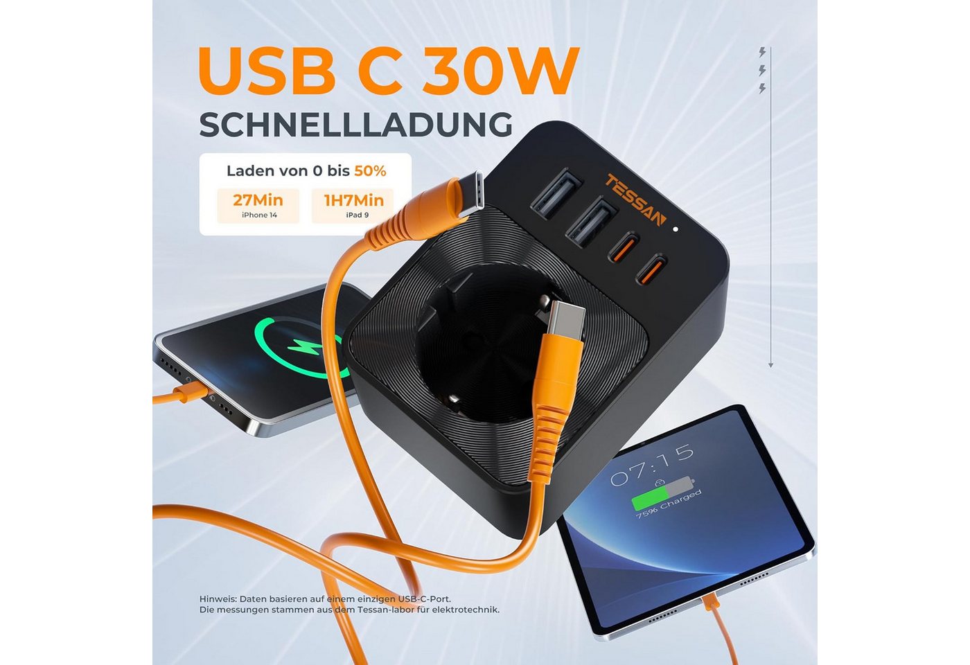 TESSAN Steckdose Schutzadapter mit 2 USB-C 2 USB-A Mehrfachadapter Schwarz Mehrfachsteckdose 1-fach (2 USB-A und 2 USB-C, Schwarz, 5 in 1 Mehrfachstecker) Bild 4
