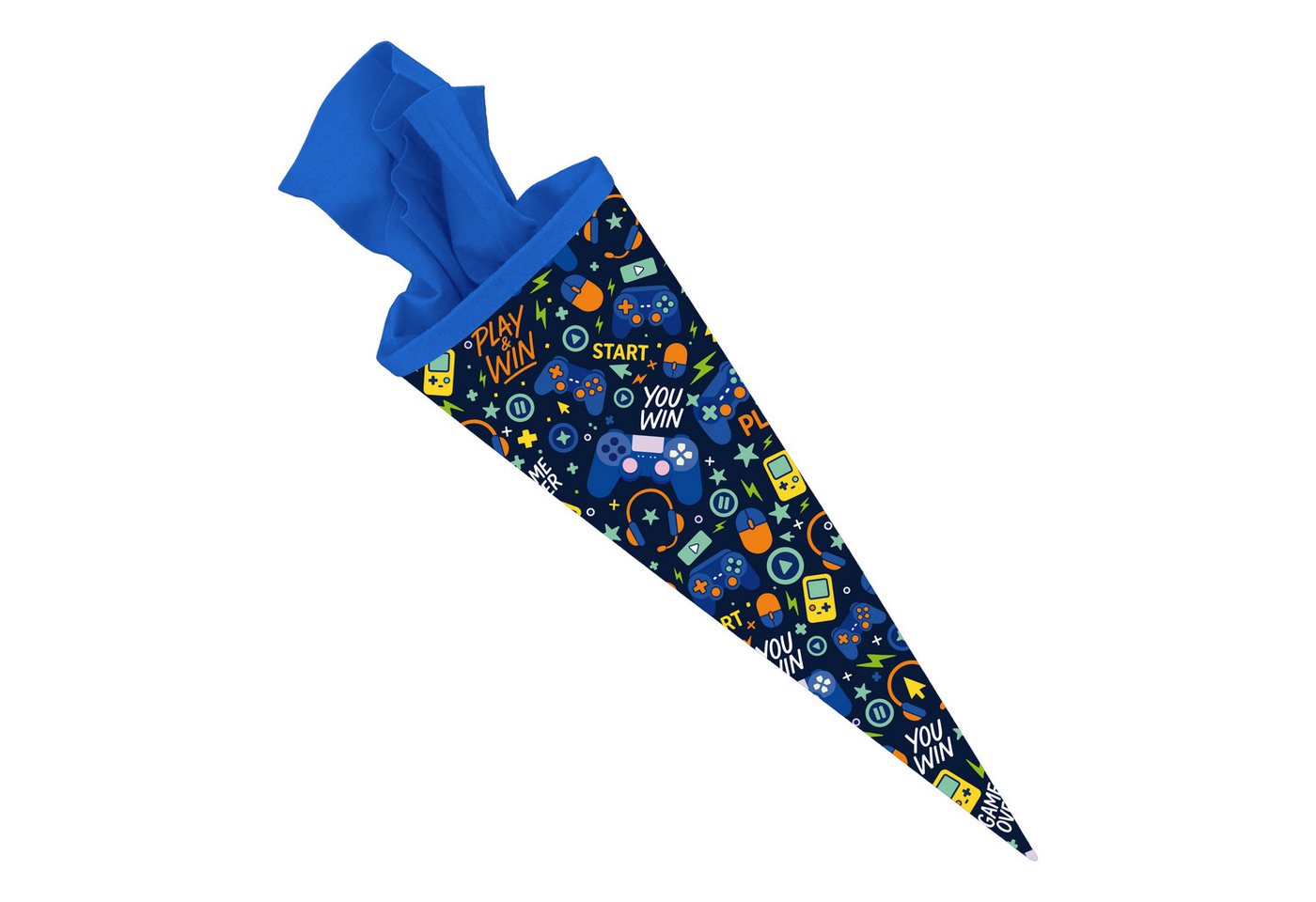 itenga Schultüte ITENGA Schultüte 70cm rund Muster PLAY and WIN mit Filzverschluss