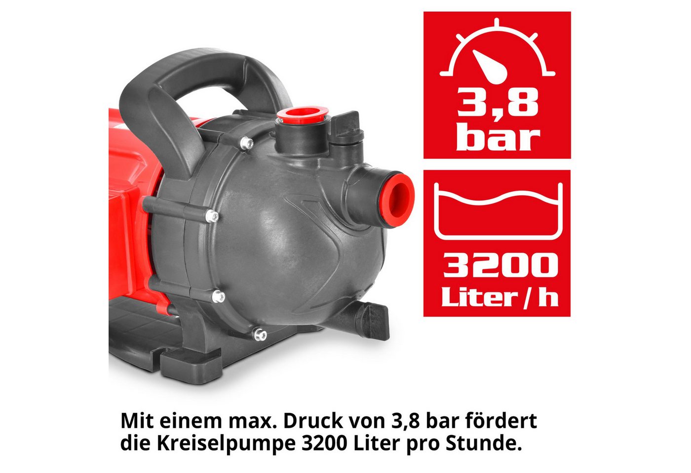 Hecht Gartenpumpe 3080 Kreiselpumpe, 800 W, 3200 l/h, selbstansaugend (1-tlg), Bewässerungspumpe Regenwasser Klarwasser IPX4 8 m Saughöhe Bild 3