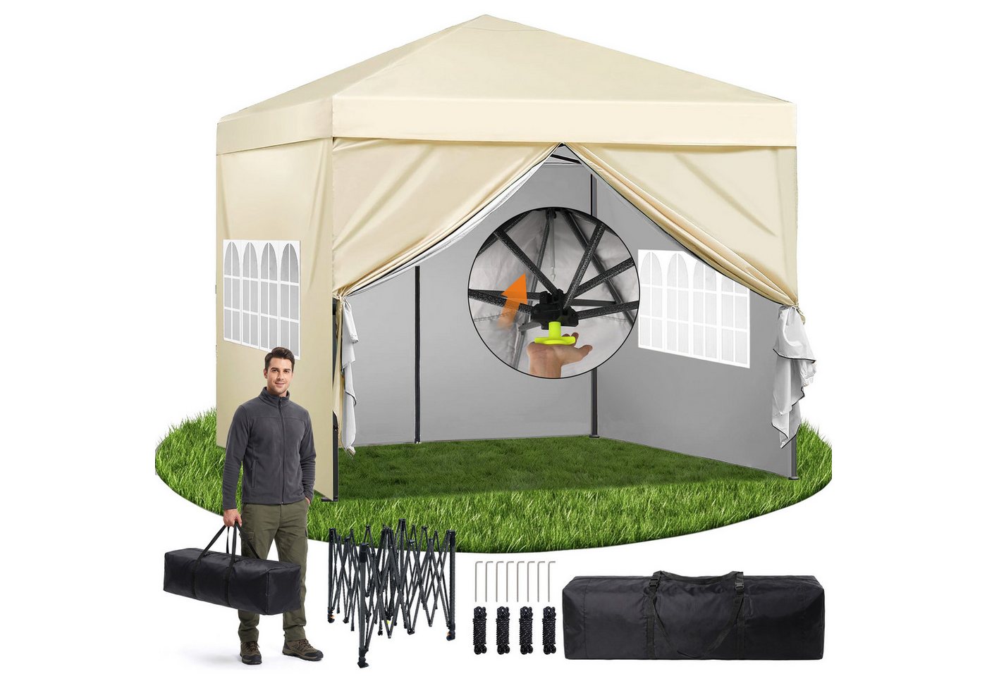 DAITORE Faltpavillon 3x3 m Gartenpavillon mit 4 Seitenteilen Höhenverstellbar, mit 4 Seitenteilen, Wasserdicht, Pop-Up, 3 Stufen höhenverstellbar, 4 Seitenteile Bild 2