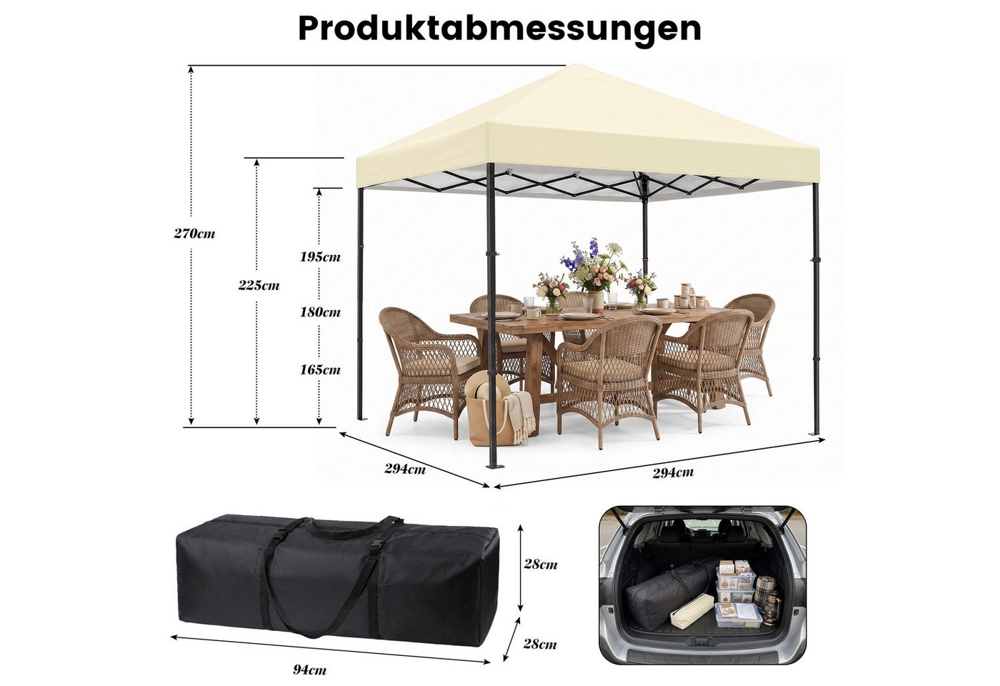 DAITORE Faltpavillon 3x3 m Gartenpavillon mit 4 Seitenteilen Höhenverstellbar, mit 4 Seitenteilen, Wasserdicht, Pop-Up, 3 Stufen höhenverstellbar, 4 Seitenteile Bild 4