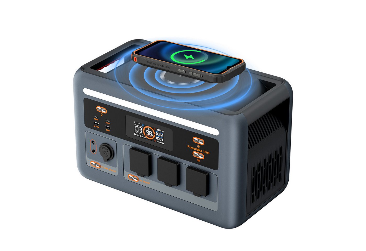 OSCAL Stromerzeuger PM1800SE Tragbare Powerstation,1024Wh LiFePO4-Akku,1800W, 1,8 in kW, 1,8 in kW, Notstromversorgung für Camping, Wohnmobil und zu Hause Bild 2