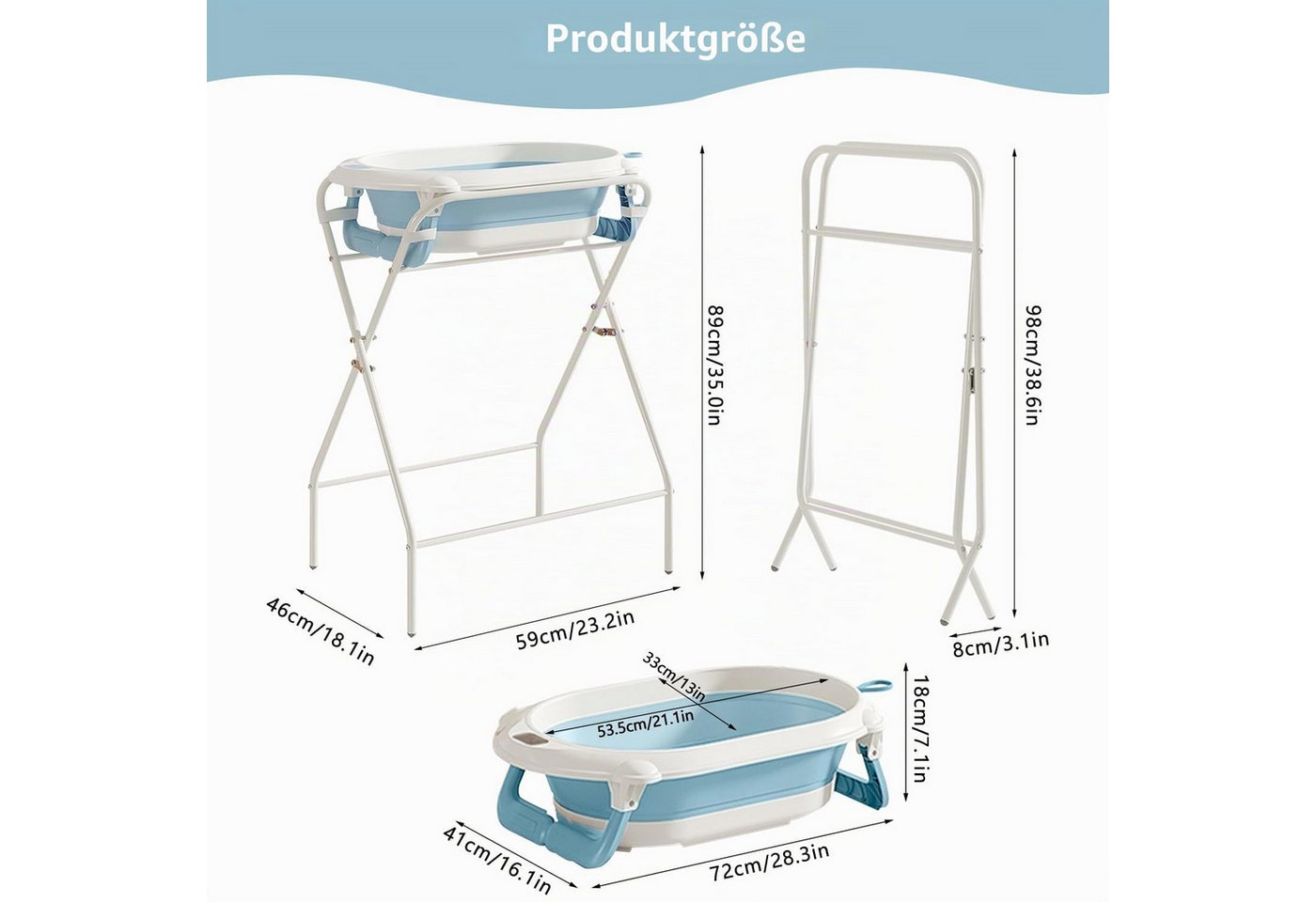 Athlix Babybadewanne 3-in-1 faltbare Babybadewanne mit Ständer, mit Thermometer, Badekissen, vielseitig einsetzbar für Neugeborene bis Kleinkinder