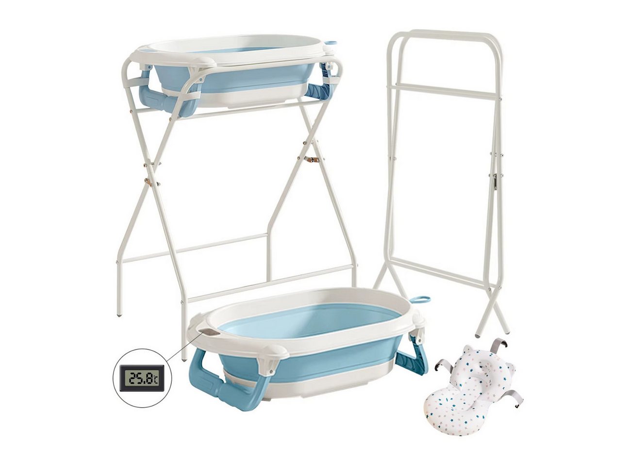 Athlix Babybadewanne 3-in-1 faltbare Babybadewanne mit Ständer, mit Thermometer, Badekissen, vielseitig einsetzbar für Neugeborene bis Kleinkinder Bild 2