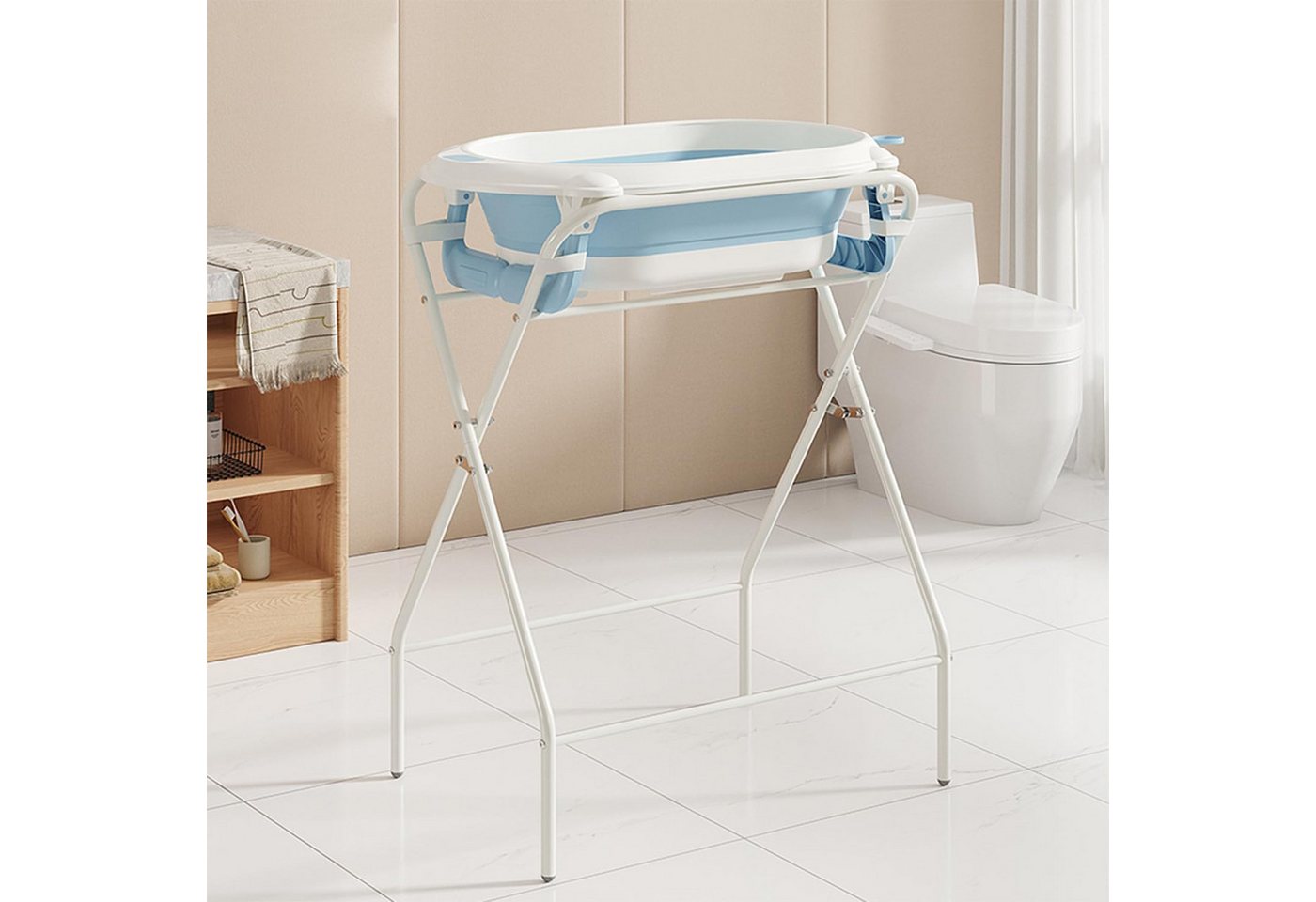 Athlix Babybadewanne 3-in-1 faltbare Babybadewanne mit Ständer, mit Thermometer, Badekissen, vielseitig einsetzbar für Neugeborene bis Kleinkinder Bild 4