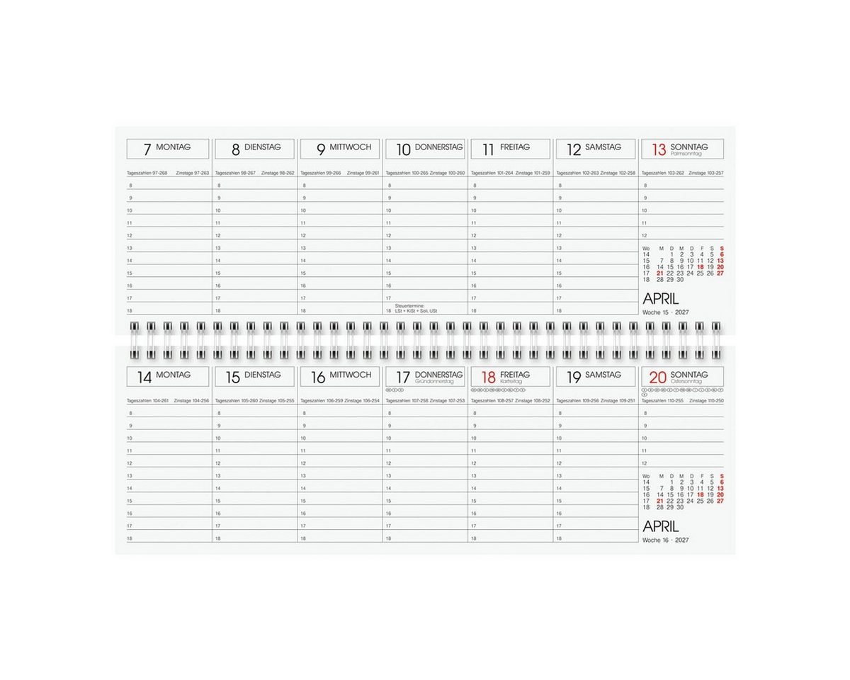 GLOCKEN Tischkalender, für 2027, 1 Seite = 1 Woche