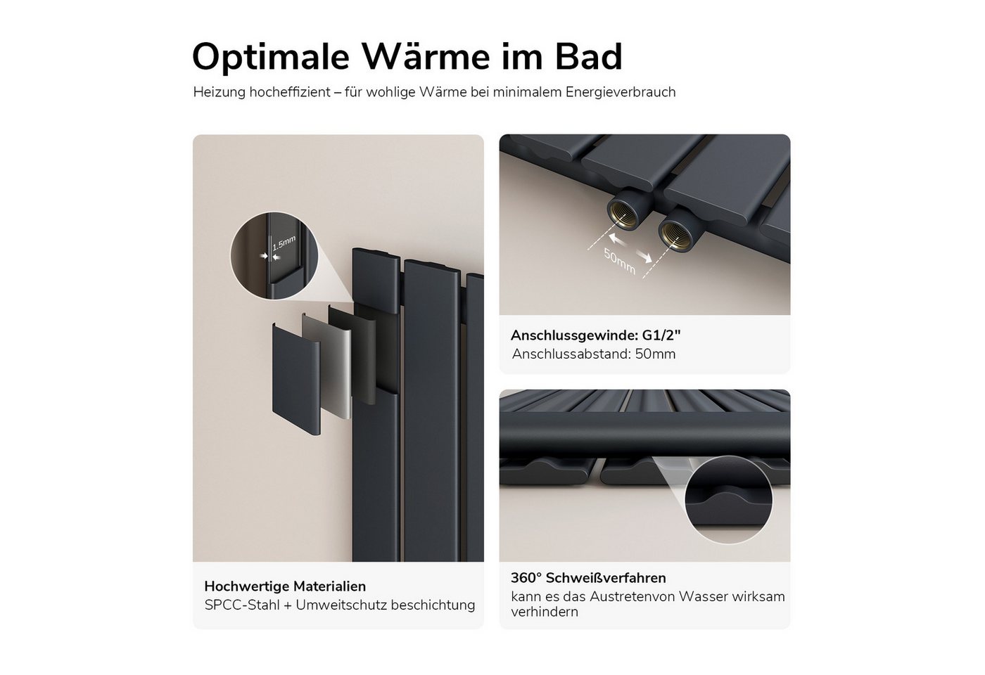 EMKE Heizkörper Flach Vertikal Einlagig Design Paneelheizkörper Höhe: 160cm, Mittelanschluss Anthrazit