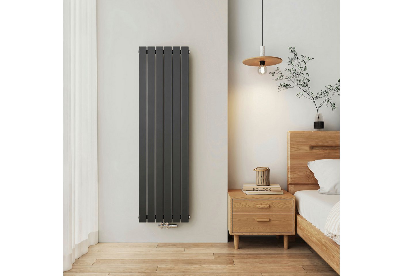 EMKE Heizkörper Flach Vertikal Einlagig Design Paneelheizkörper Höhe: 160cm, Mittelanschluss Anthrazit Bild 2