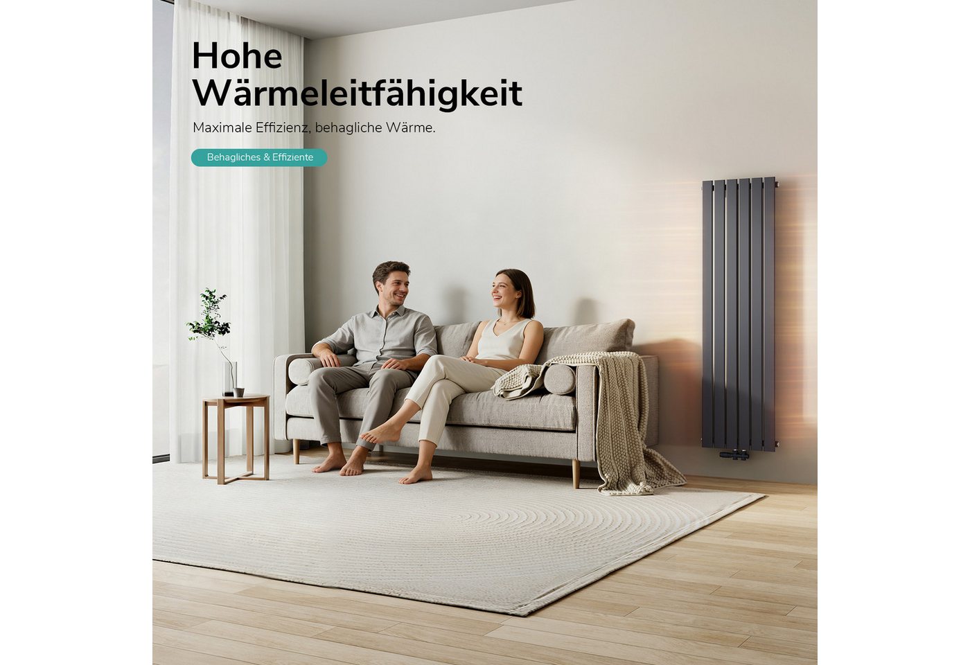EMKE Heizkörper Flach Vertikal Einlagig Design Paneelheizkörper Höhe: 160cm, Mittelanschluss Anthrazit Bild 3