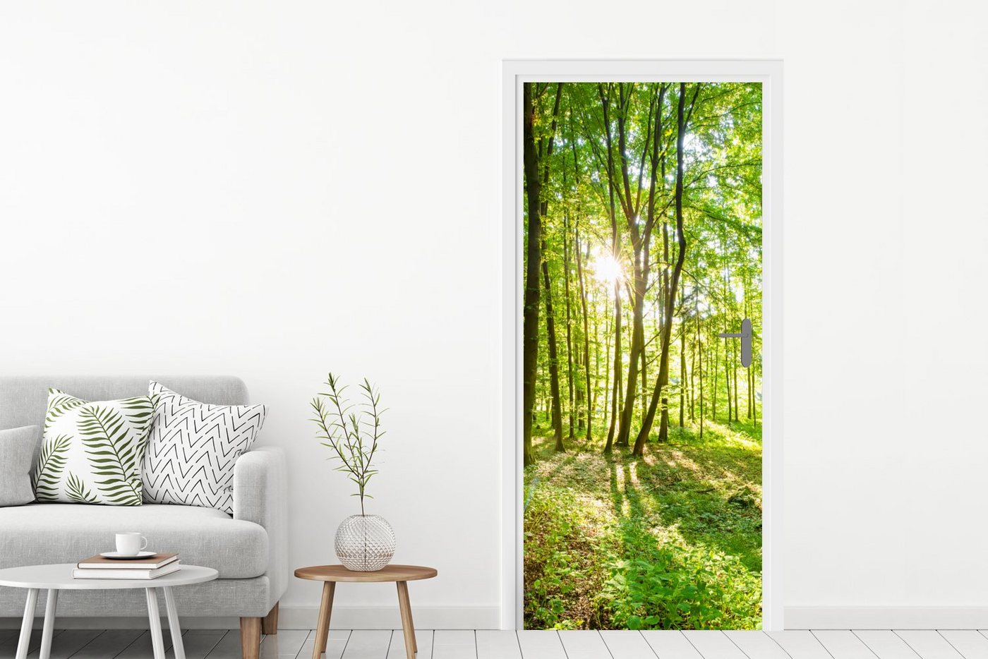MuchoWow Türtapete Natur - Bäume - Wald - Grün - Sonnenlicht, Matt, bedruckt, (1 St), Selbstklebende Tapete, Folie für Möbel, 75x205 cm Bild 3