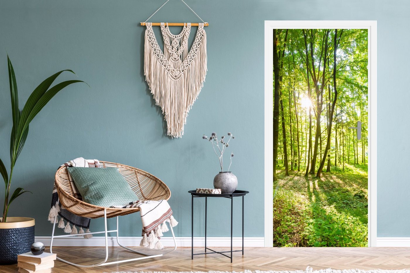 MuchoWow Türtapete Natur - Bäume - Wald - Grün - Sonnenlicht, Matt, bedruckt, (1 St), Selbstklebende Tapete, Folie für Möbel, 75x205 cm Bild 4