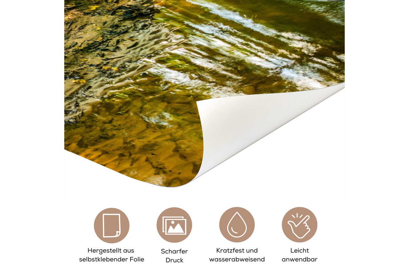 MuchoWow Türtapete Wald - Landschaft - Wasser - Bäume - Sonne - Grün - Natur, Matt, bedruckt, (1 St), Selbstklebende Tapete, Folie für Möbel, 75x205 cm