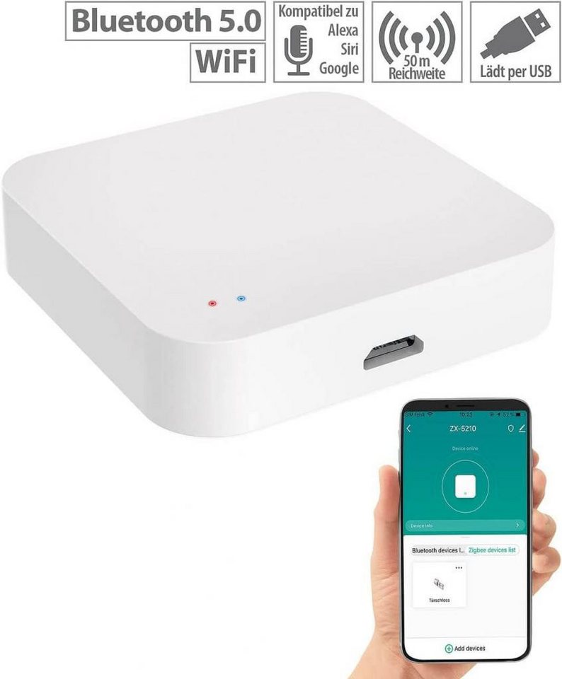 Luminea Home-Control WLAN-Steuerungsmodul RC-350.duo ZigBee WLAN Gateway Smart Home Zentrale App WiFi Mesh, für zum Steuern kompatibler Geräte, z.B. elektrische Türschließzylinder oder Heizkörper-Thermostate Bild 4