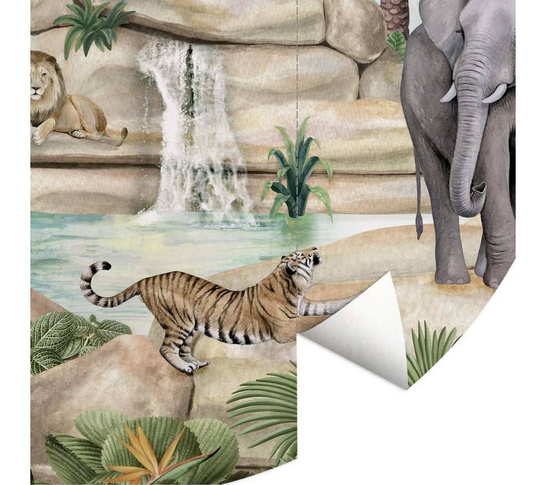 K&L Wall Art Fototapete Kikki Belle - Dschungel Paradies, Vliestapete, rund, Giraffe Löwe, große Kinder Motivtapete Bild 2